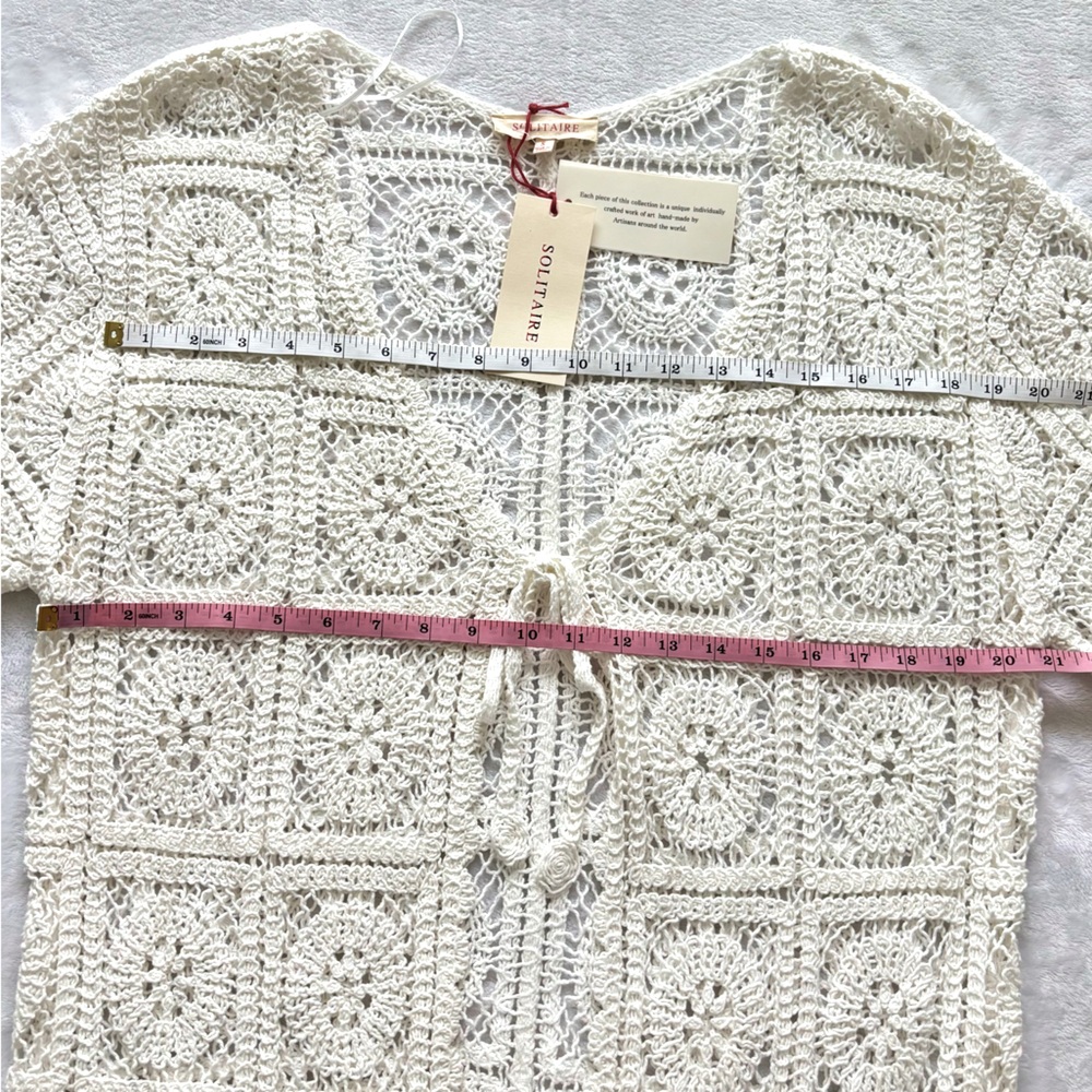 SOLITAIRE 3/4 Sleeve Ivory Boho Crochet Cardigan or Beach Cover-Up--NWT--S - Picture 13 of 15